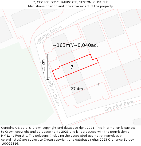 7, GEORGE DRIVE, PARKGATE, NESTON, CH64 6UE: Plot and title map