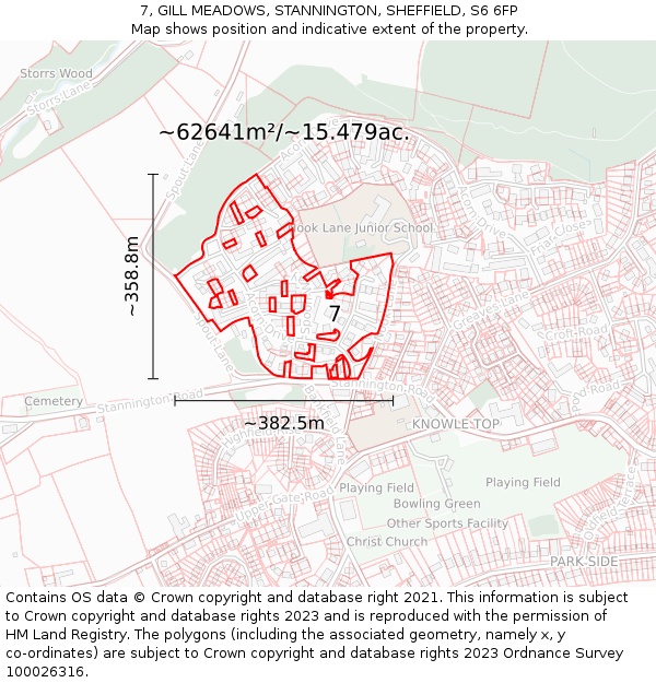 7, GILL MEADOWS, STANNINGTON, SHEFFIELD, S6 6FP: Plot and title map