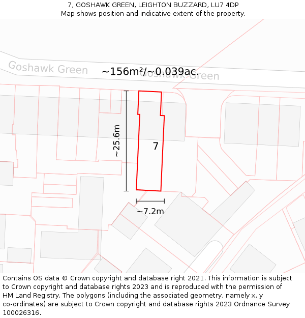7, GOSHAWK GREEN, LEIGHTON BUZZARD, LU7 4DP: Plot and title map
