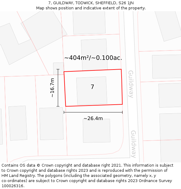 7, GUILDWAY, TODWICK, SHEFFIELD, S26 1JN: Plot and title map