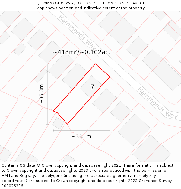7, HAMMONDS WAY, TOTTON, SOUTHAMPTON, SO40 3HE: Plot and title map