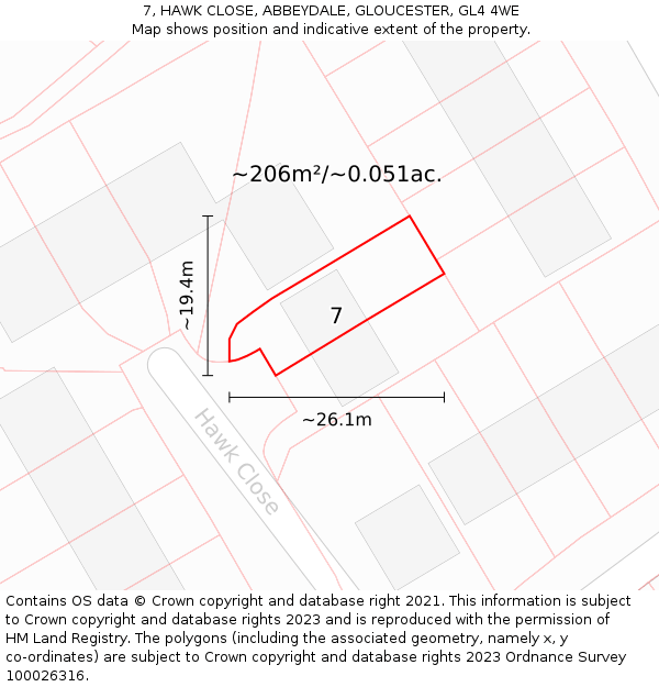 7, HAWK CLOSE, ABBEYDALE, GLOUCESTER, GL4 4WE: Plot and title map