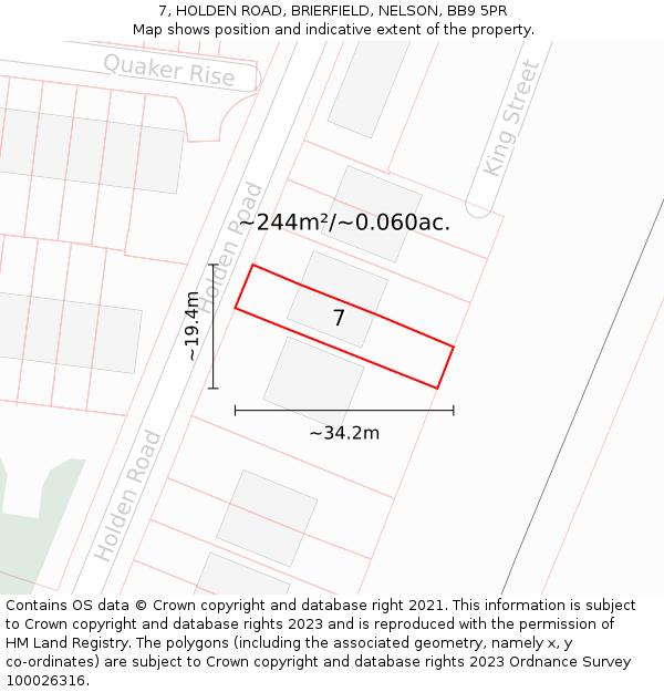 7, HOLDEN ROAD, BRIERFIELD, NELSON, BB9 5PR: Plot and title map