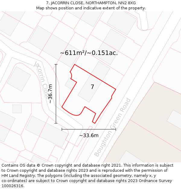 7, JACORRIN CLOSE, NORTHAMPTON, NN2 8XG: Plot and title map