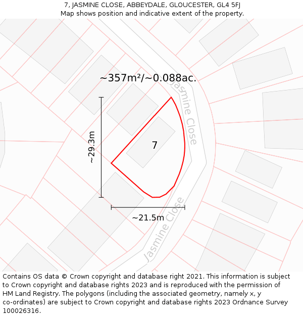 7, JASMINE CLOSE, ABBEYDALE, GLOUCESTER, GL4 5FJ: Plot and title map