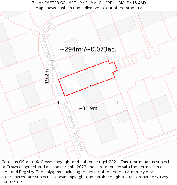 7, LANCASTER SQUARE, LYNEHAM, CHIPPENHAM, SN15 4AD: Plot and title map