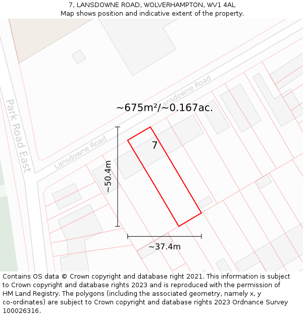 7, LANSDOWNE ROAD, WOLVERHAMPTON, WV1 4AL: Plot and title map