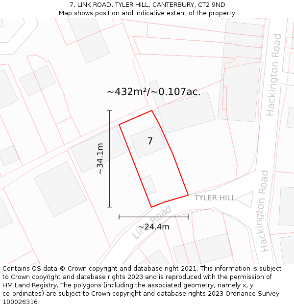 7, LINK ROAD, TYLER HILL, CANTERBURY, CT2 9ND: Plot and title map