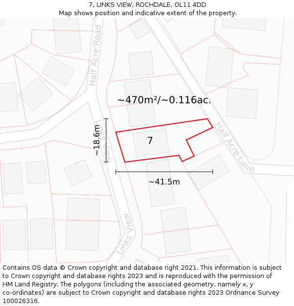 7, LINKS VIEW, ROCHDALE, OL11 4DD: Plot and title map
