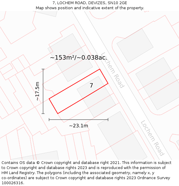 7, LOCHEM ROAD, DEVIZES, SN10 2GE: Plot and title map
