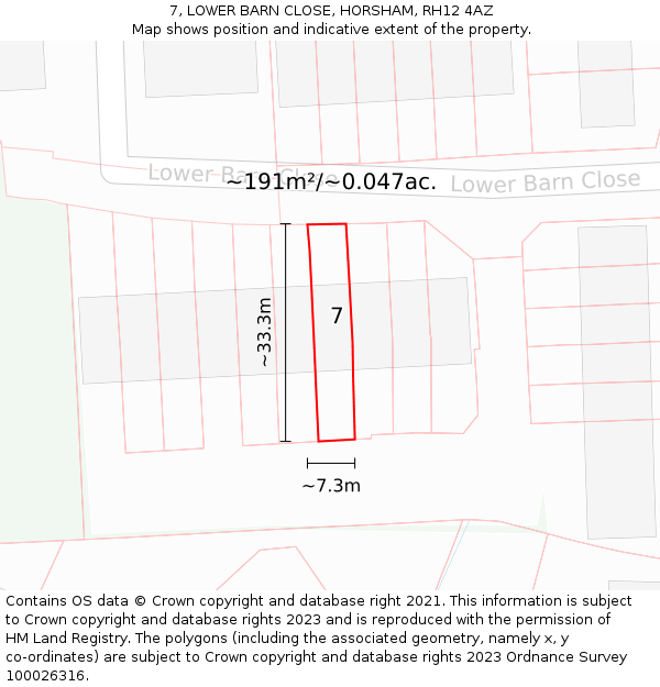 7, LOWER BARN CLOSE, HORSHAM, RH12 4AZ: Plot and title map