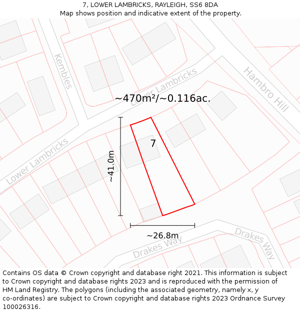 7, LOWER LAMBRICKS, RAYLEIGH, SS6 8DA: Plot and title map