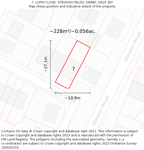 7, LUPIN CLOSE, STENSON FIELDS, DERBY, DE24 3EY: Plot and title map