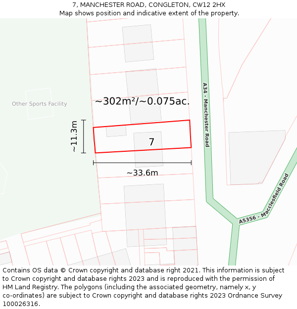 7, MANCHESTER ROAD, CONGLETON, CW12 2HX: Plot and title map