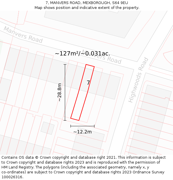 7, MANVERS ROAD, MEXBOROUGH, S64 9EU: Plot and title map