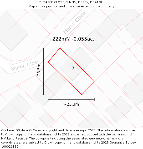 7, MAREE CLOSE, SINFIN, DERBY, DE24 9LL: Plot and title map
