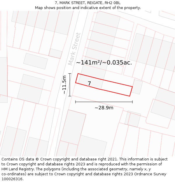 7, MARK STREET, REIGATE, RH2 0BL: Plot and title map