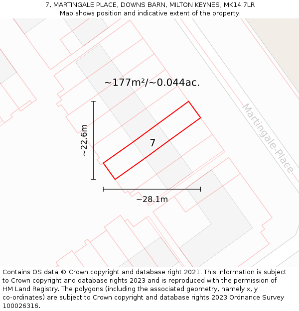 7, MARTINGALE PLACE, DOWNS BARN, MILTON KEYNES, MK14 7LR: Plot and title map