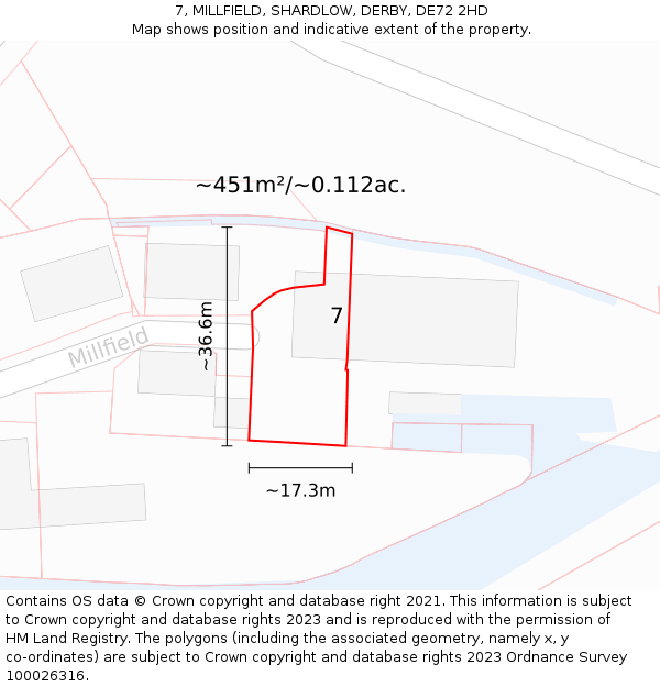 7, MILLFIELD, SHARDLOW, DERBY, DE72 2HD: Plot and title map