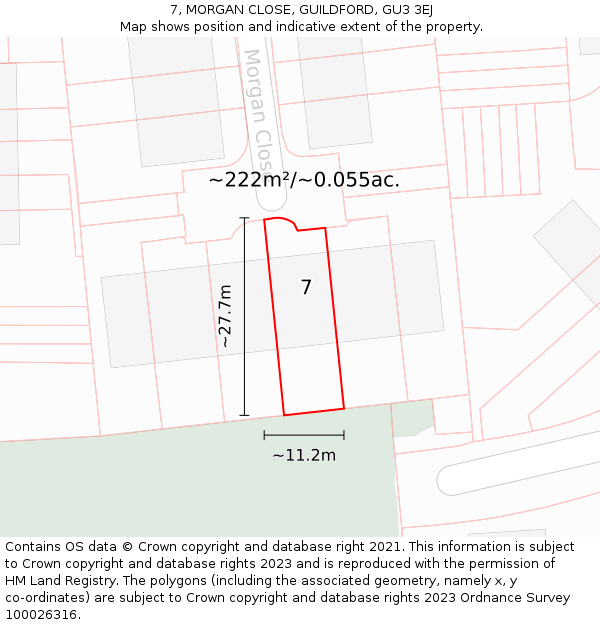 7, MORGAN CLOSE, GUILDFORD, GU3 3EJ: Plot and title map