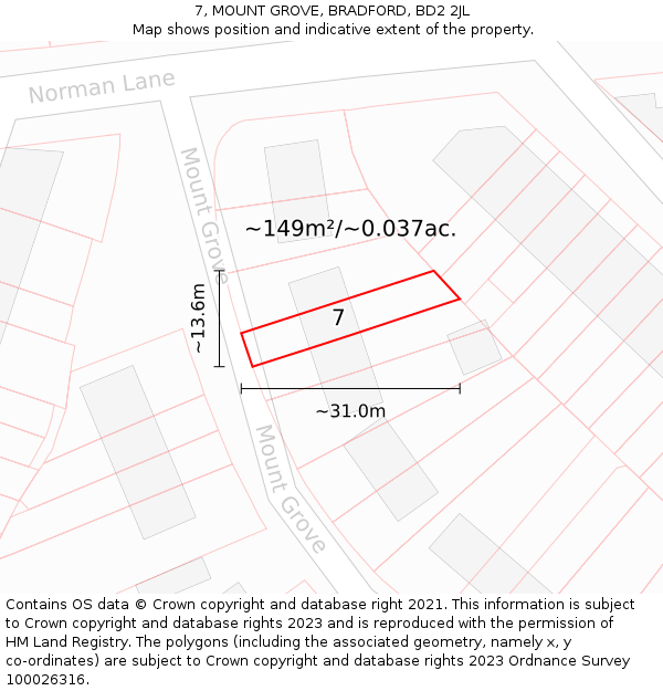 7, MOUNT GROVE, BRADFORD, BD2 2JL: Plot and title map