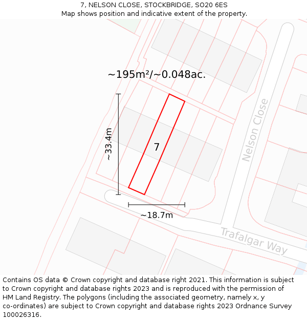7, NELSON CLOSE, STOCKBRIDGE, SO20 6ES: Plot and title map