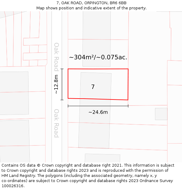 7, OAK ROAD, ORPINGTON, BR6 6BB: Plot and title map
