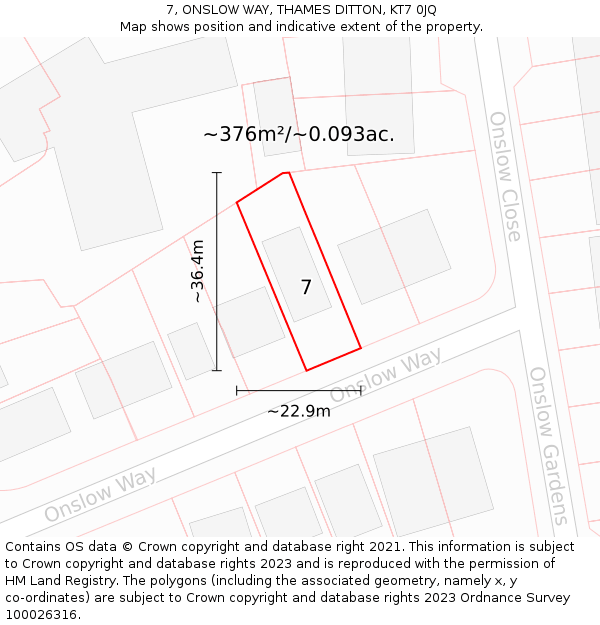 7, ONSLOW WAY, THAMES DITTON, KT7 0JQ: Plot and title map