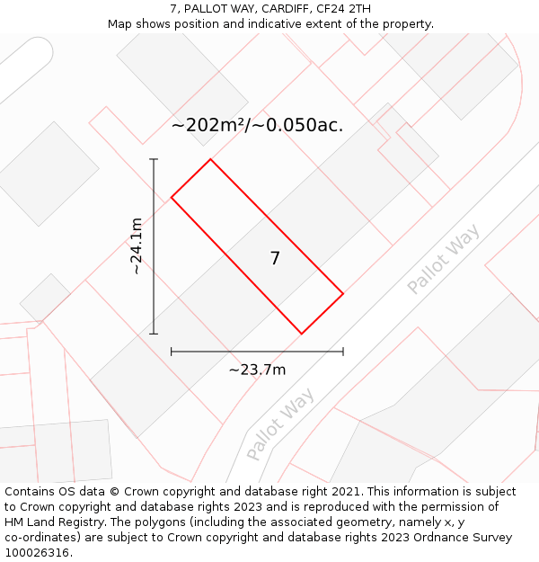 7, PALLOT WAY, CARDIFF, CF24 2TH: Plot and title map