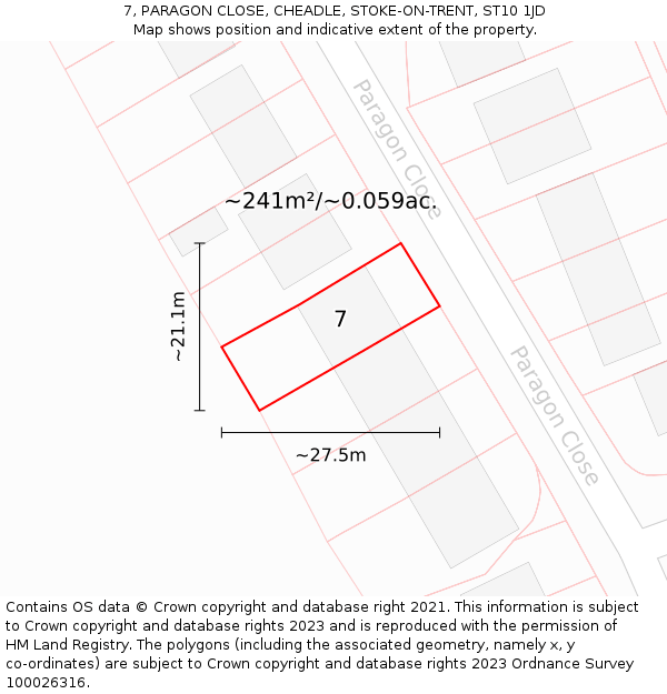 7, PARAGON CLOSE, CHEADLE, STOKE-ON-TRENT, ST10 1JD: Plot and title map