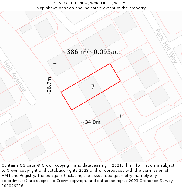 7, PARK HILL VIEW, WAKEFIELD, WF1 5FT: Plot and title map