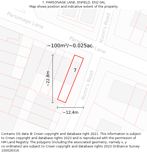 7, PARSONAGE LANE, ENFIELD, EN2 0AL: Plot and title map