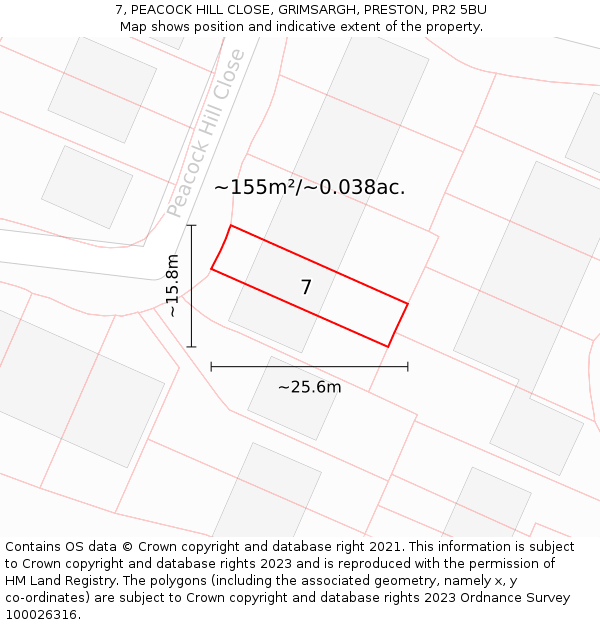 7, PEACOCK HILL CLOSE, GRIMSARGH, PRESTON, PR2 5BU: Plot and title map