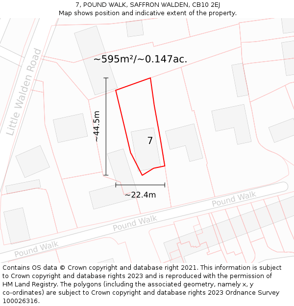 7, POUND WALK, SAFFRON WALDEN, CB10 2EJ: Plot and title map