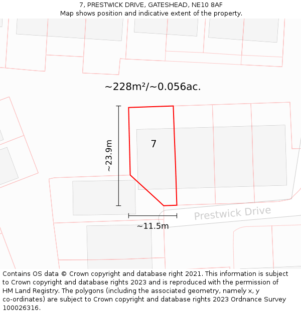 7, PRESTWICK DRIVE, GATESHEAD, NE10 8AF: Plot and title map