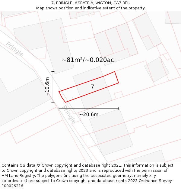 7, PRINGLE, ASPATRIA, WIGTON, CA7 3EU: Plot and title map