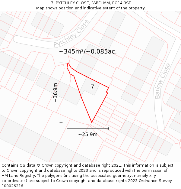 7, PYTCHLEY CLOSE, FAREHAM, PO14 3SF: Plot and title map