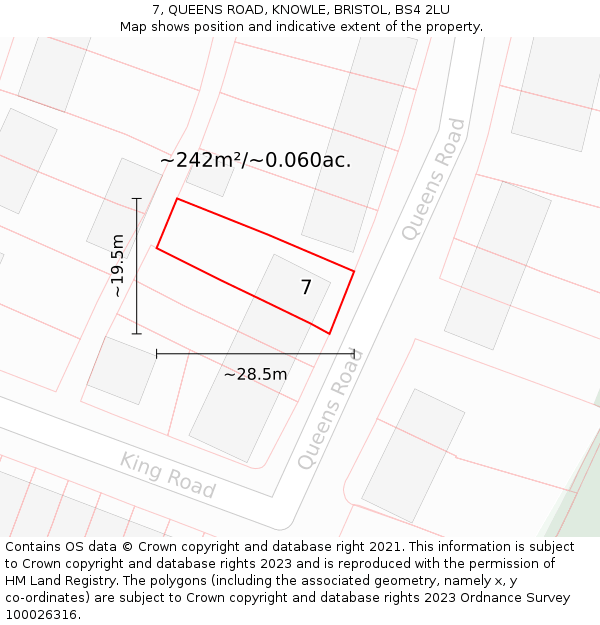 7, QUEENS ROAD, KNOWLE, BRISTOL, BS4 2LU: Plot and title map
