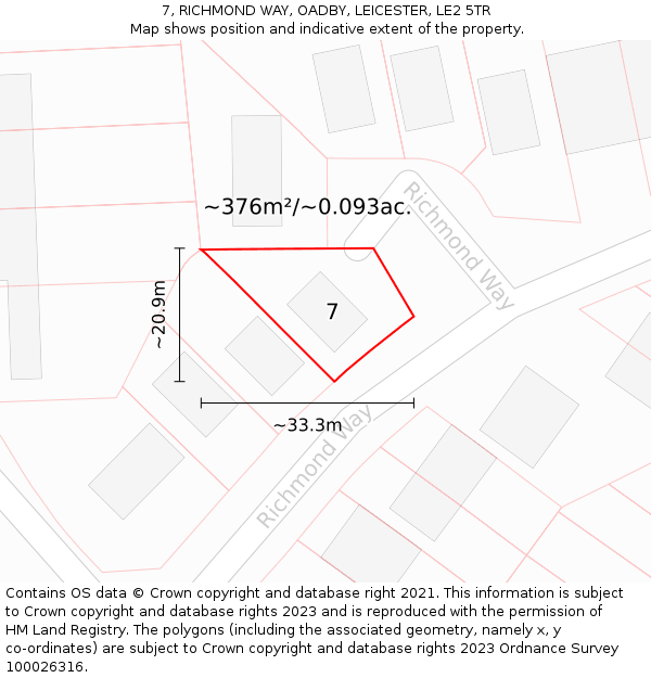 7, RICHMOND WAY, OADBY, LEICESTER, LE2 5TR: Plot and title map