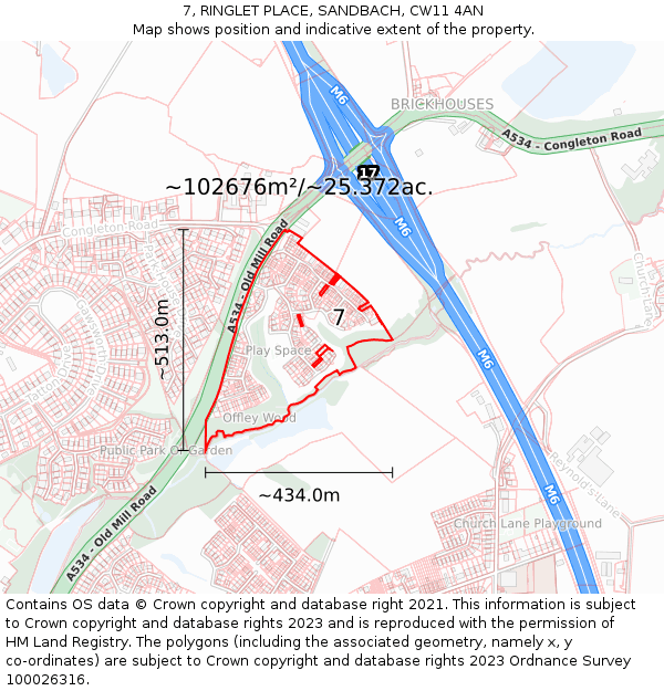 7, RINGLET PLACE, SANDBACH, CW11 4AN: Plot and title map