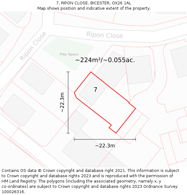 7, RIPON CLOSE, BICESTER, OX26 1AL: Plot and title map