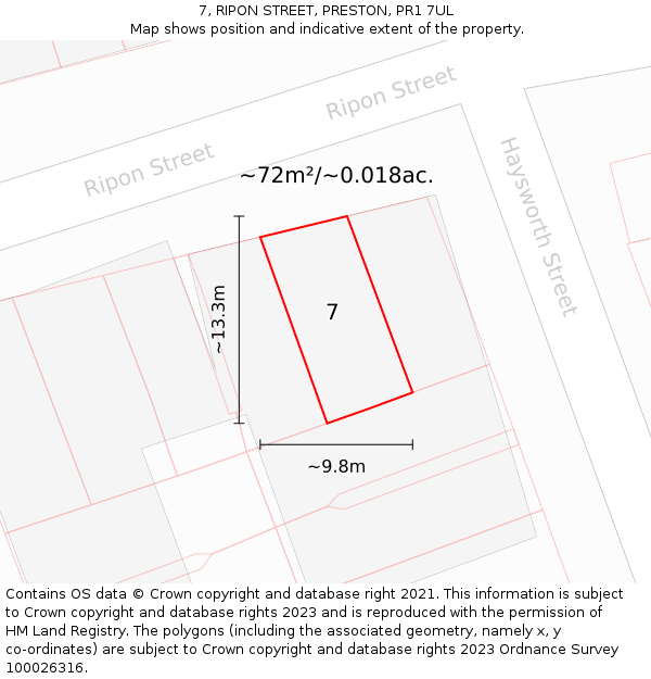 7, RIPON STREET, PRESTON, PR1 7UL: Plot and title map