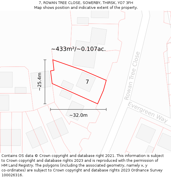 7, ROWAN TREE CLOSE, SOWERBY, THIRSK, YO7 3FH: Plot and title map