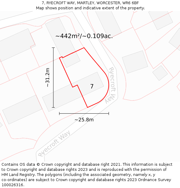 7, RYECROFT WAY, MARTLEY, WORCESTER, WR6 6BF: Plot and title map