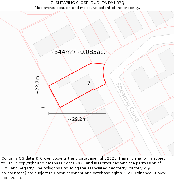 7, SHEARING CLOSE, DUDLEY, DY1 3RQ: Plot and title map