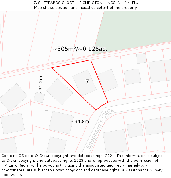 7, SHEPPARDS CLOSE, HEIGHINGTON, LINCOLN, LN4 1TU: Plot and title map