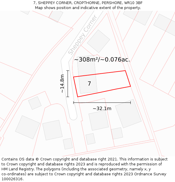 7, SHEPPEY CORNER, CROPTHORNE, PERSHORE, WR10 3BF: Plot and title map