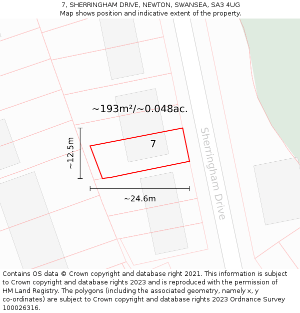 7, SHERRINGHAM DRIVE, NEWTON, SWANSEA, SA3 4UG: Plot and title map