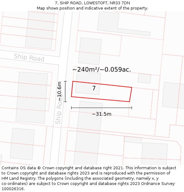7, SHIP ROAD, LOWESTOFT, NR33 7DN: Plot and title map