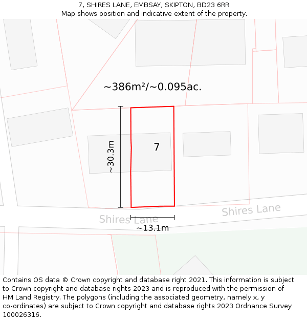 7, SHIRES LANE, EMBSAY, SKIPTON, BD23 6RR: Plot and title map